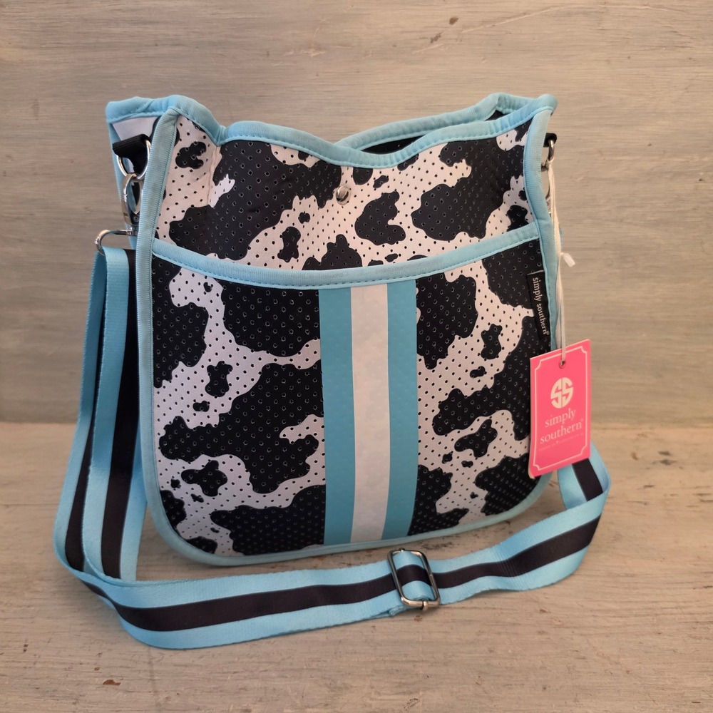 Simply Southern Cow Print Neoprene Messenger Crossbody Bag Purse New with Tags‎